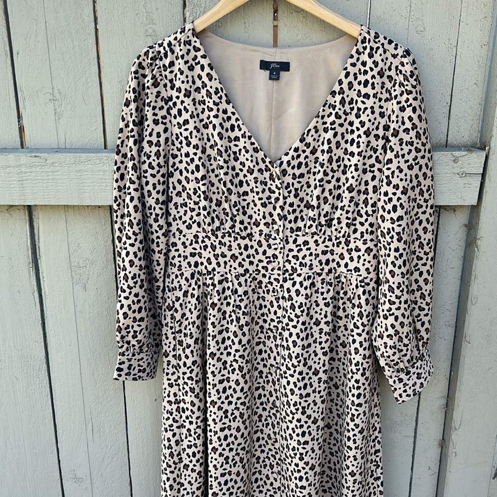 J. Crew Leopard Print Button Front A Line Midi Dr… - image 2
